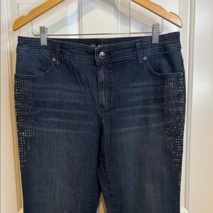Chico's Dark Blue Straight Leg Jeans with Rhinestone Details